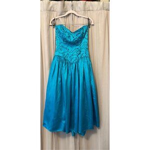 VTG 1980s Jessica McClintock for Gunne Sax Prom Dress Turquoise SZ 9